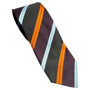 Ermenegildo Zegna Green Purple Copper Satin Stripe‎ Woven Silk Cotton Tie